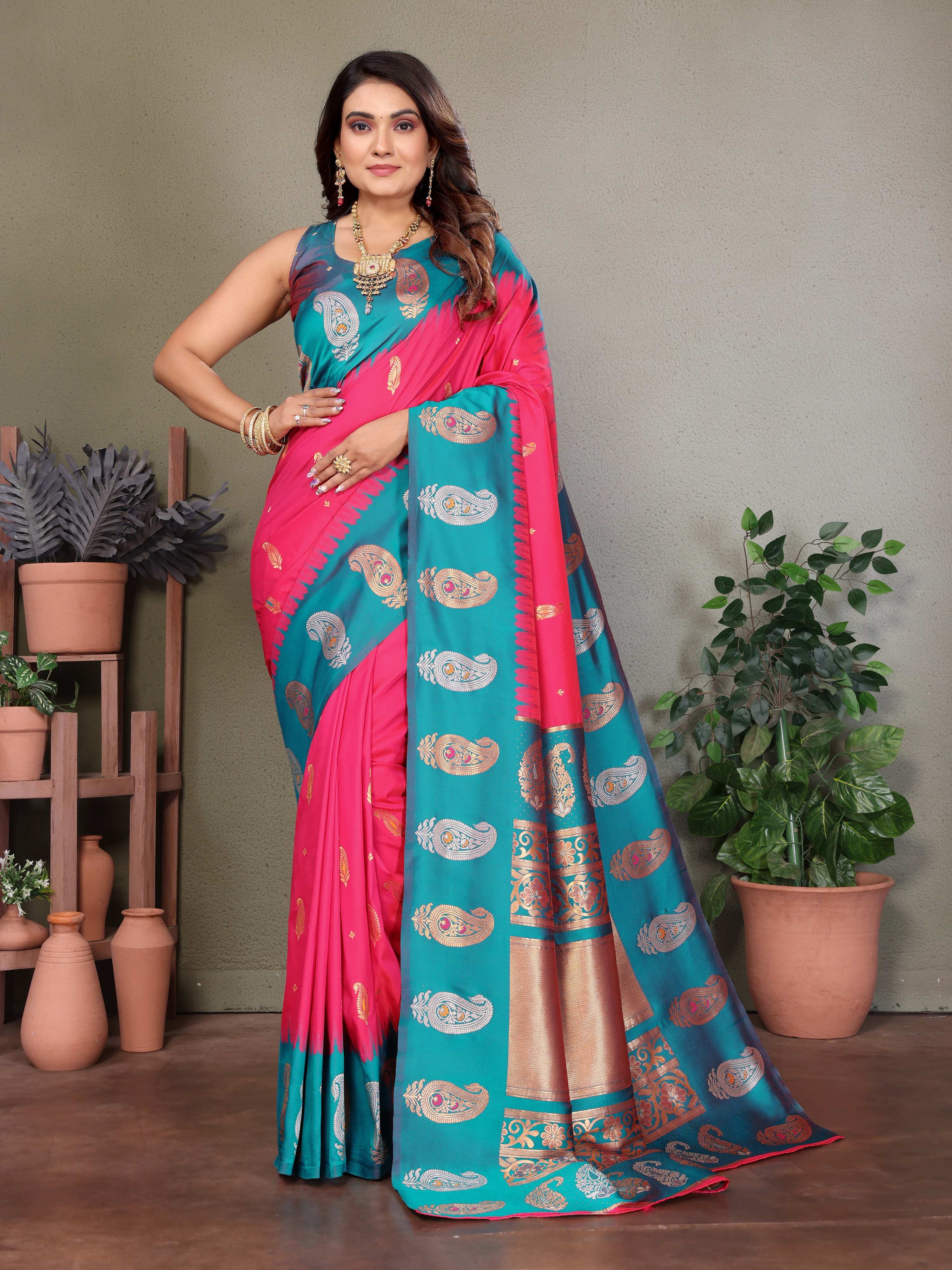 Sonakshi Women's Maharani Banarasi Silk Zari Woven Traditional Saree with Blouse - Distacart