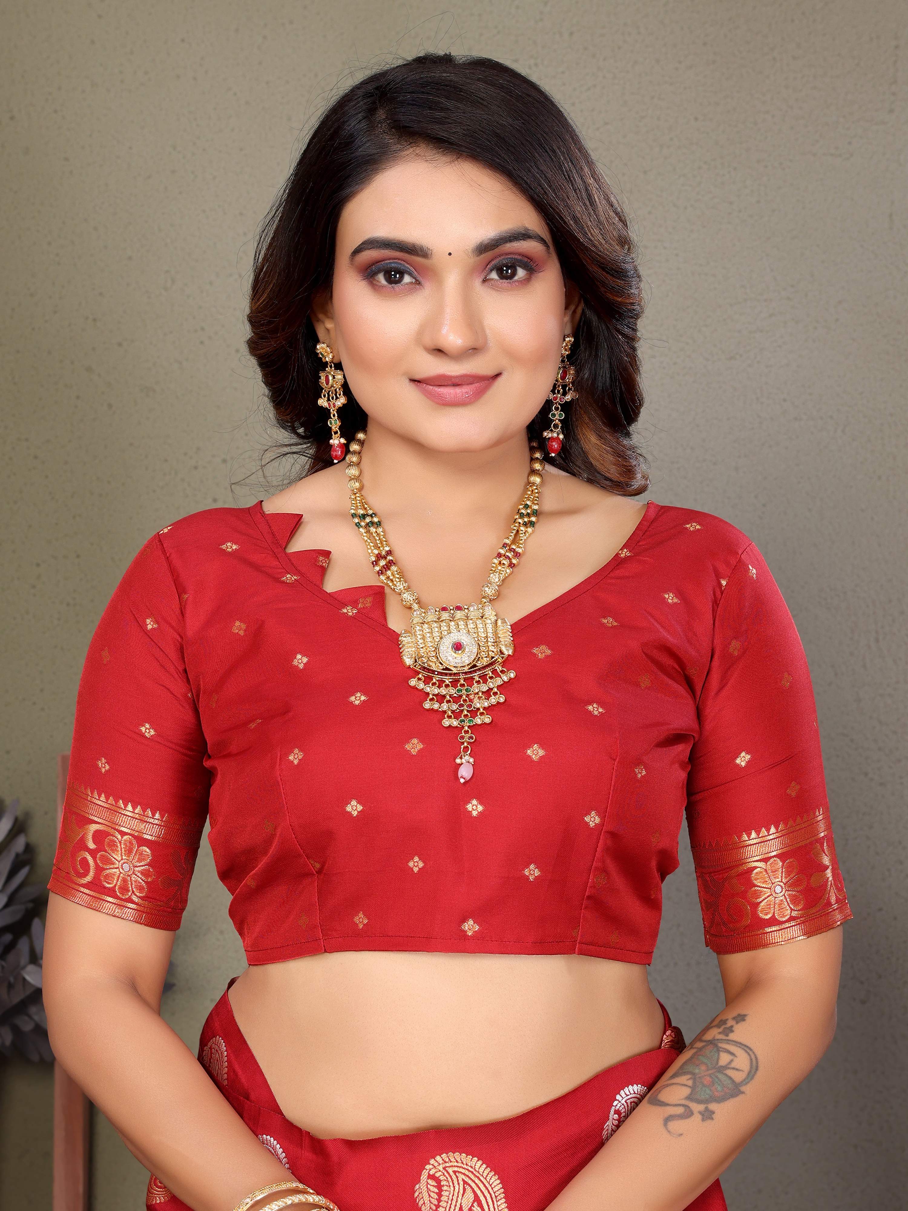 Sonakshi Women's Pink Banarasi Silk Zari Woven Traditional Saree with Blouse