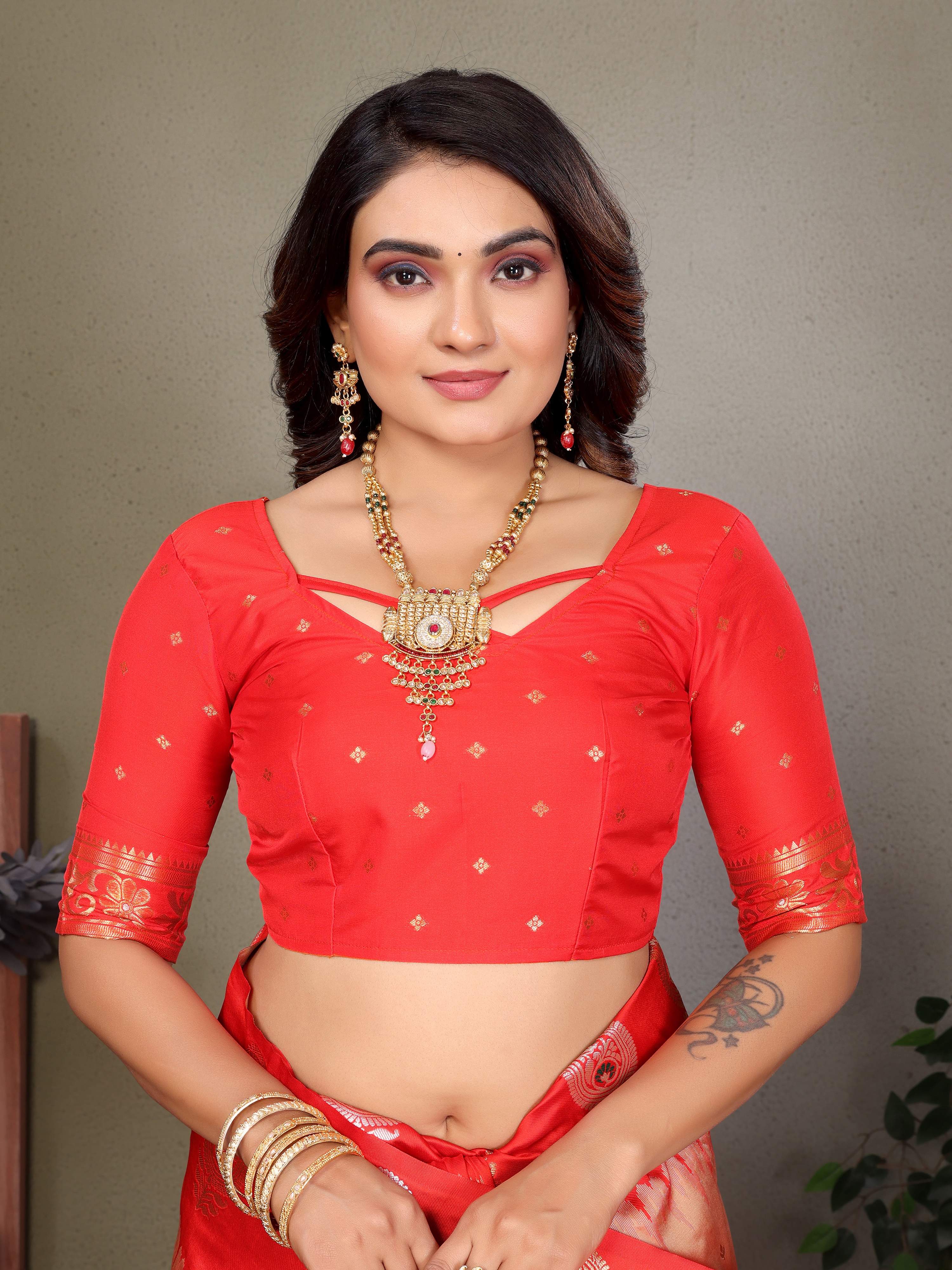 Sonakshi Women's Peach Banarasi Silk Zari Woven Traditional Saree with Blouse