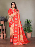 Thumbnail for Sonakshi Women's Peach Banarasi Silk Zari Woven Traditional Saree with Blouse