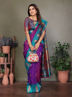 Thumbnail for Sonakshi Women's Purple Banarasi Silk Zari Woven Traditional Saree with Blouse
