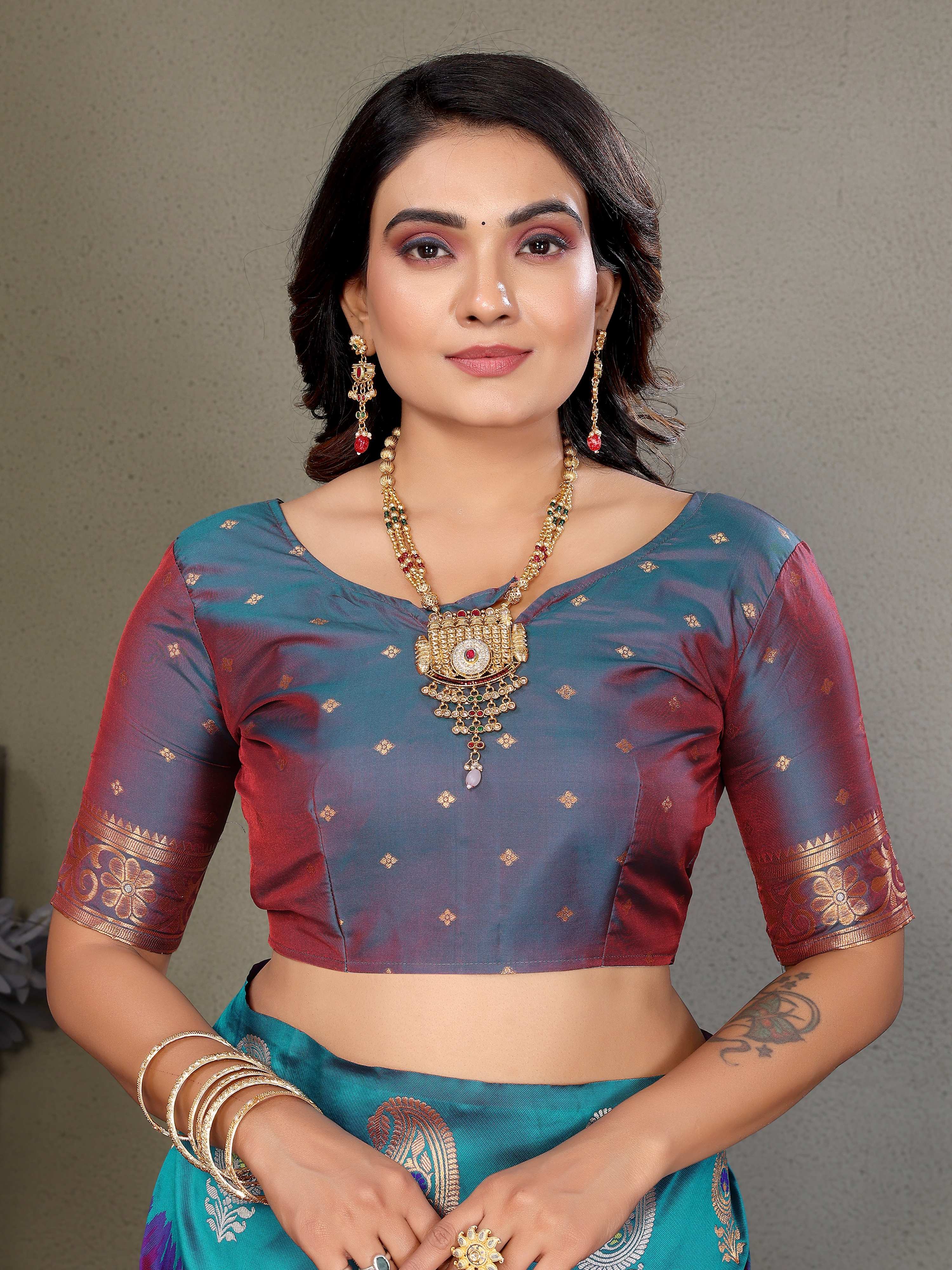 Sonakshi Women's Purple Banarasi Silk Zari Woven Traditional Saree with Blouse