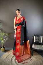 Thumbnail for Sonakshi Women's Black Banarasi Silk Zari Woven Traditional Saree with Blouse