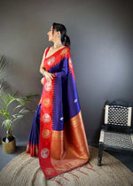 Thumbnail for Sonakshi Women's Blue Banarasi Silk Zari Woven Traditional Saree with Blouse