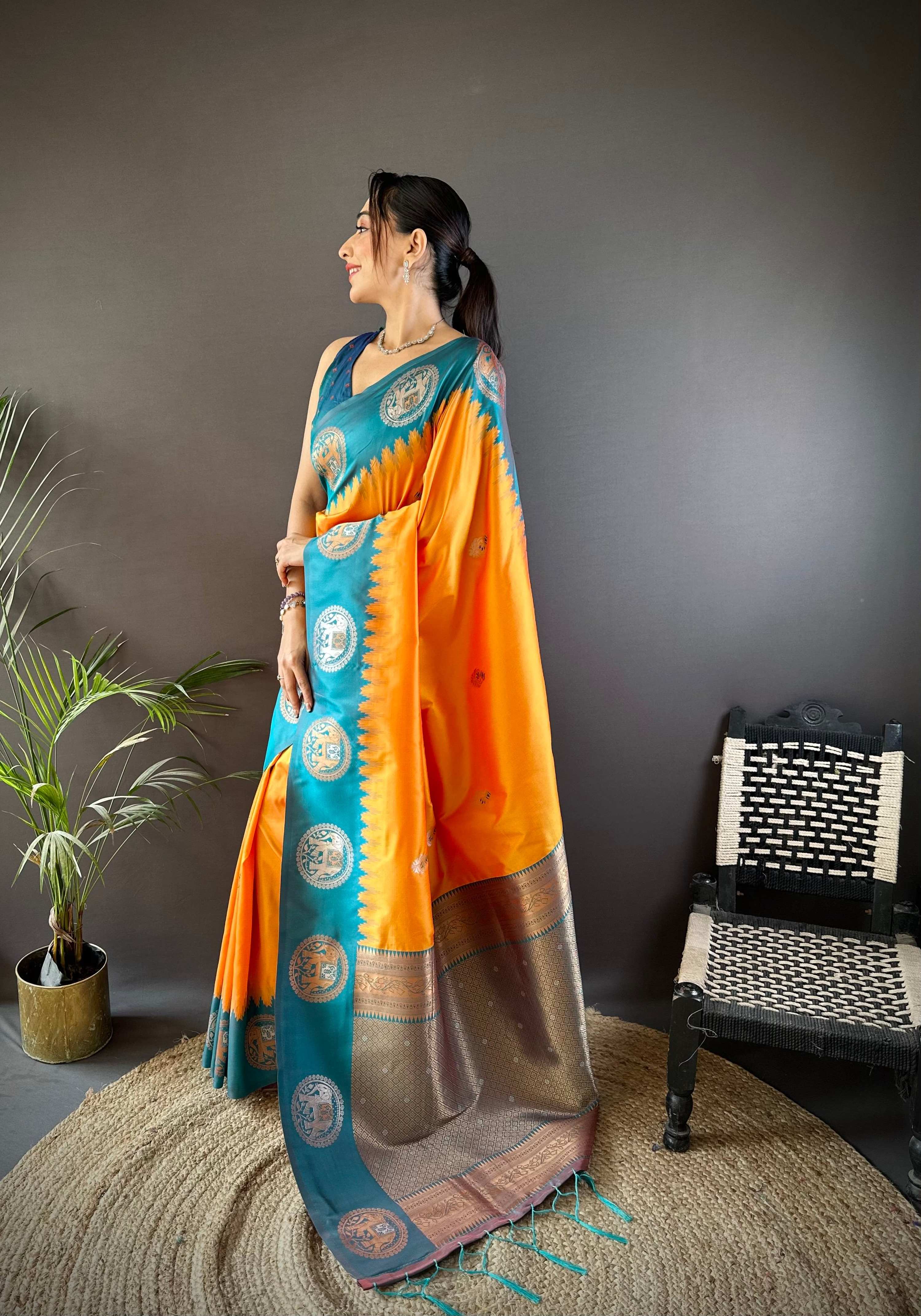 Sonakshi Women's Fenta Banarasi Silk Zari Woven Traditional Saree with Blouse