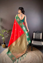 Thumbnail for Sonakshi Women's Red Banarasi Silk Zari Woven Traditional Saree with Blouse