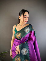 Thumbnail for Sonakshi Women's Purple Banarasi Silk Zari Woven Traditional Saree with Blouse