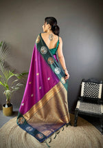 Thumbnail for Sonakshi Women's Purple Banarasi Silk Zari Woven Traditional Saree with Blouse