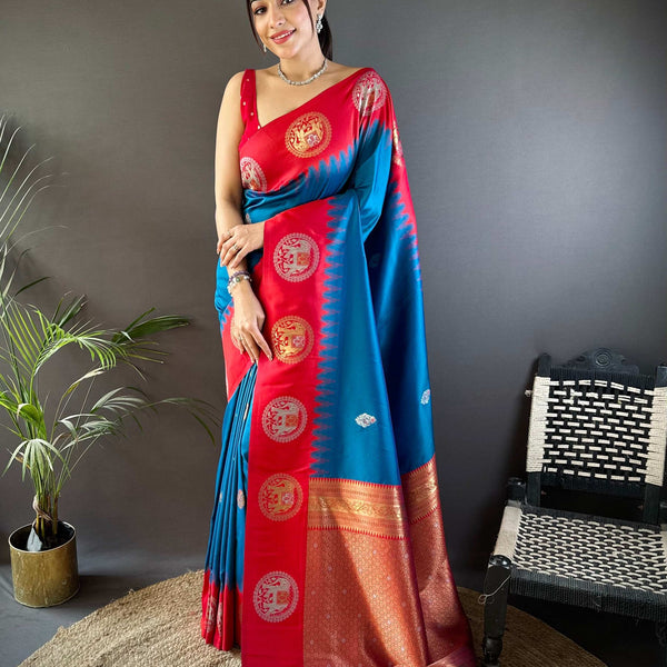 Sonakshi Women's Morepeach Banarasi Silk Zari Woven Traditional Saree with Blouse - Distacart