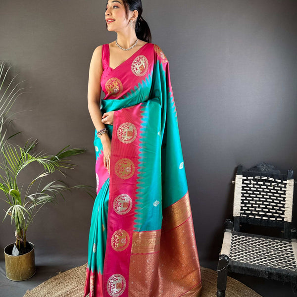 Sonakshi Women's Seagreen Banarasi Silk Zari Woven Traditional Saree with Blouse - Distacart