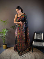 Thumbnail for Sonakshi Women's Black Pashmina Silk Zari Woven Traditional Saree with Blouse