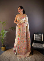 Thumbnail for Sonakshi Women's Off White Pashmina Silk Zari Woven Traditional Saree with Blouse