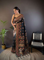 Thumbnail for Sonakshi Women's Black Pashmina Silk Zari Woven Traditional Saree with Blouse
