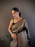 Thumbnail for Sonakshi Women's Black Pashmina Silk Zari Woven Traditional Saree with Blouse