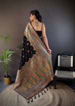 Thumbnail for Sonakshi Women's Black Pashmina Silk Zari Woven Traditional Saree with Blouse