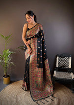 Thumbnail for Sonakshi Women's Black Pashmina Silk Zari Woven Traditional Saree with Blouse