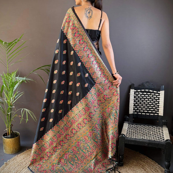 Sonakshi Women's Black Pashmina Silk Zari Woven Traditional Saree with Blouse - Distacart