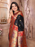 Thumbnail for Sonakshi Women's Black Paithani Silk Zari Woven Traditional Saree with Blouse