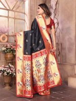 Thumbnail for Sonakshi Women's Black Paithani Silk Zari Woven Traditional Saree with Blouse