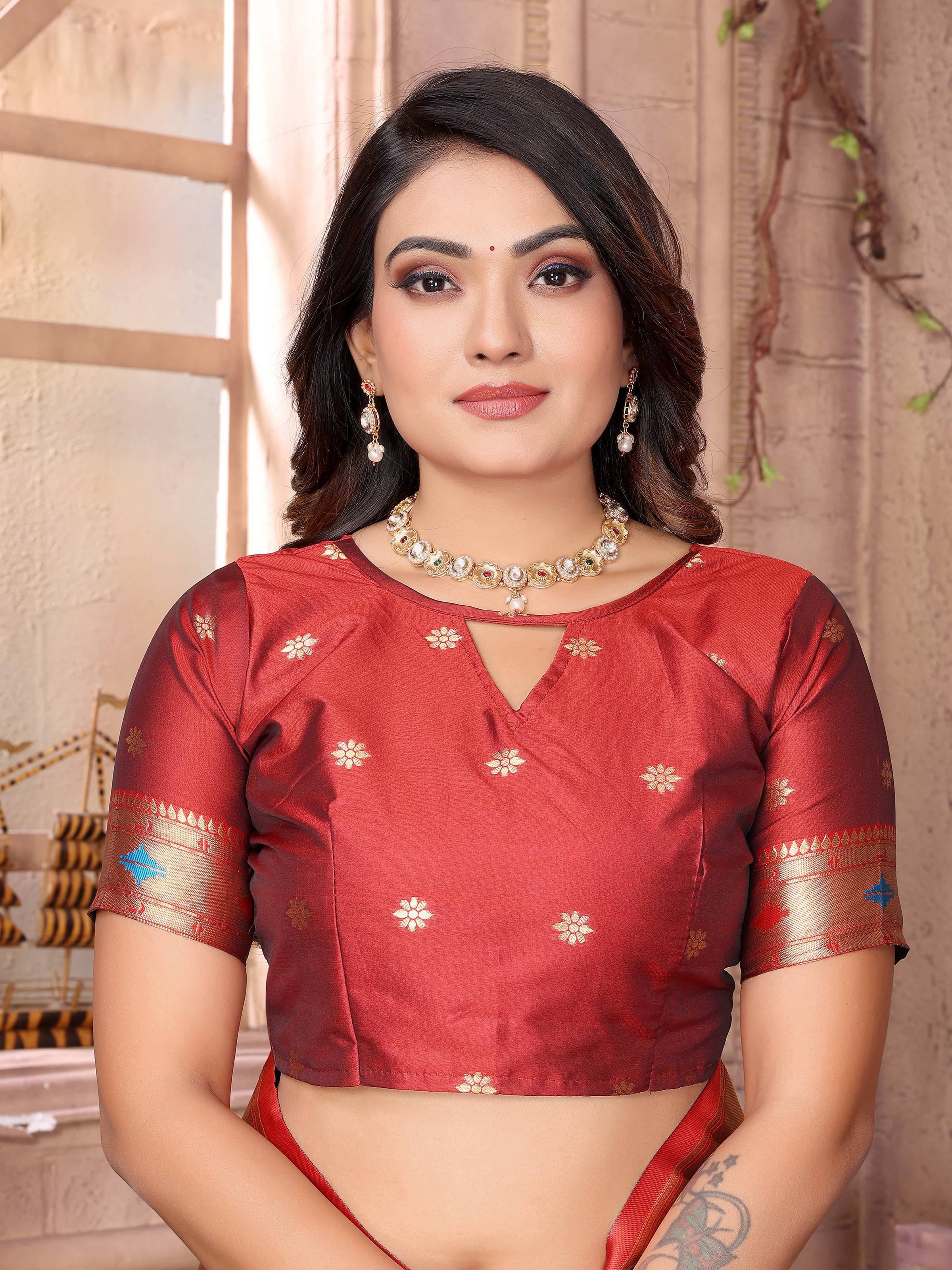 Sonakshi Women's Black Paithani Silk Zari Woven Traditional Saree with Blouse