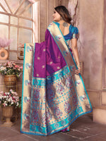 Thumbnail for Sonakshi Women's Purple Paithani Silk Zari Woven Traditional Saree with Blouse - Distacart