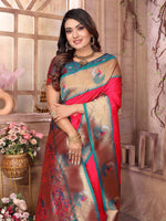Thumbnail for Sonakshi Women's Catonic Gajri Paithani Silk Zari Woven Traditional Saree with Blouse