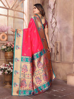 Thumbnail for Sonakshi Women's Catonic Gajri Paithani Silk Zari Woven Traditional Saree with Blouse