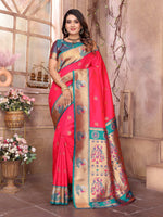 Thumbnail for Sonakshi Women's Catonic Gajri Paithani Silk Zari Woven Traditional Saree with Blouse