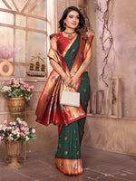 Thumbnail for Sonakshi Women's Bottle Green Paithani Silk Zari Woven Traditional Saree with Blouse