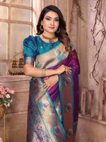 Thumbnail for Sonakshi Women's Jamli Paithani Silk Zari Woven Traditional Saree with Blouse