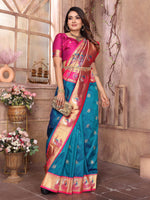 Thumbnail for Sonakshi Women's Feroji Paithani Silk Zari Woven Traditional Saree with Blouse