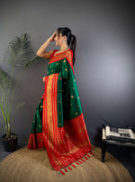 Thumbnail for Sonakshi Women's Green Soft Silk Zari Woven Traditional Saree with Blouse