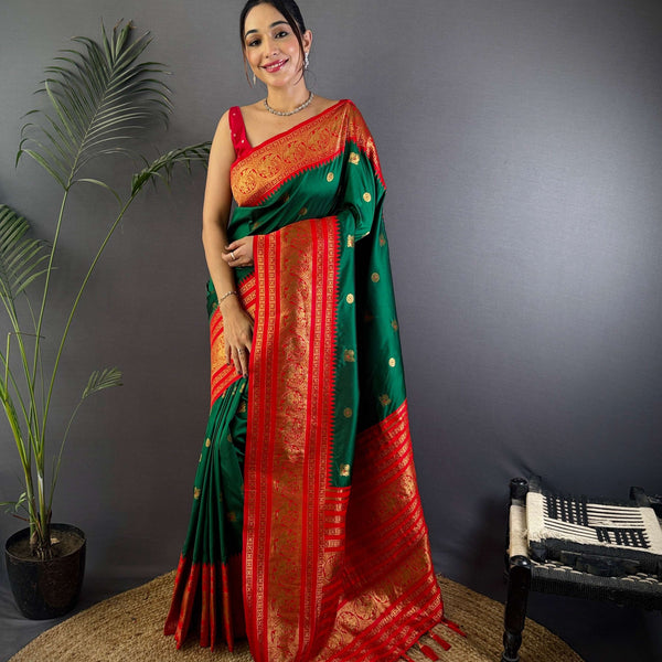 Sonakshi Women's Green Soft Silk Zari Woven Traditional Saree with Blouse - Distacart
