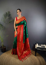 Thumbnail for Sonakshi Women's Green Soft Silk Zari Woven Traditional Saree with Blouse