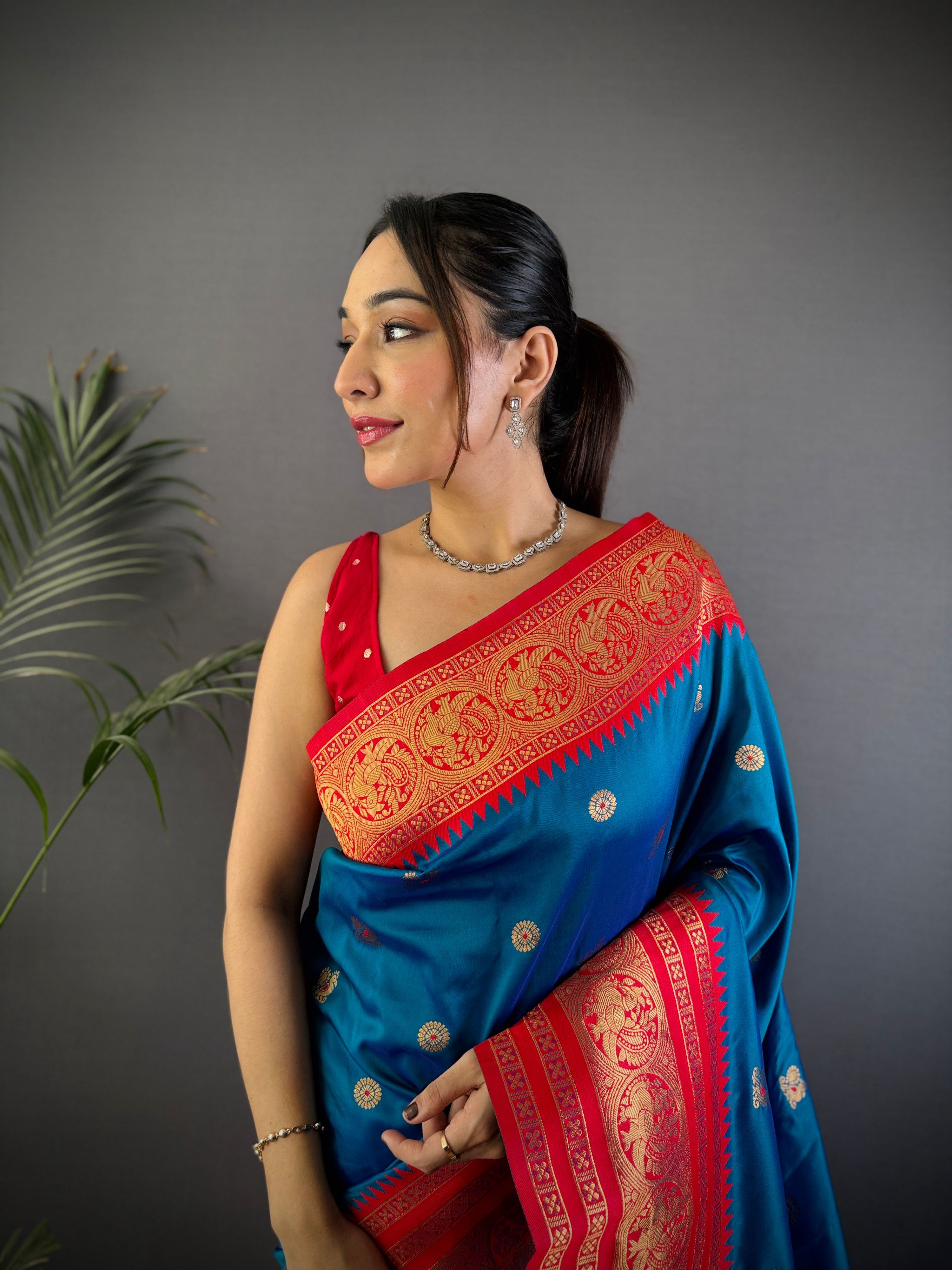 Sonakshi Women's Morepeach Soft Silk Zari Woven Traditional Saree with Blouse