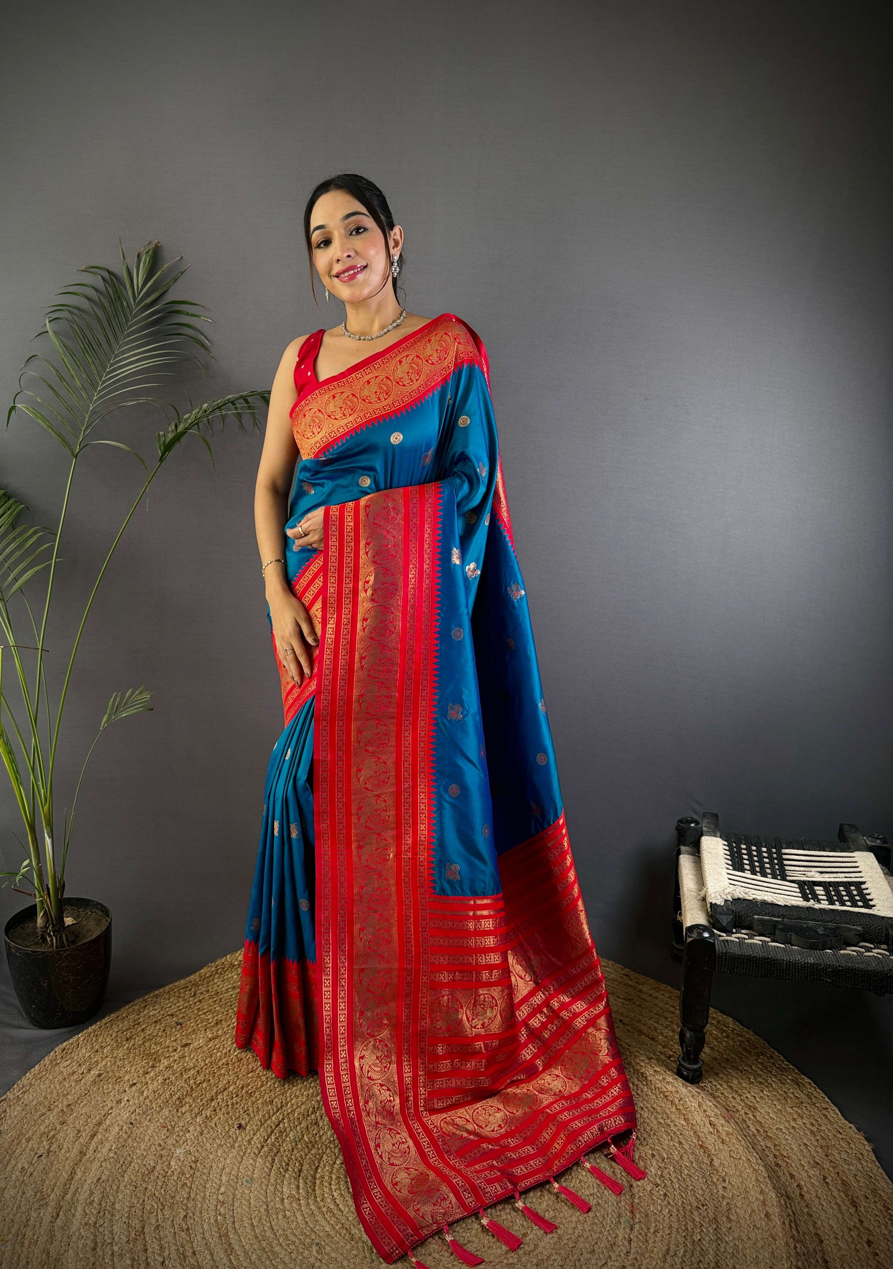 Sonakshi Women's Morepeach Soft Silk Zari Woven Traditional Saree with Blouse