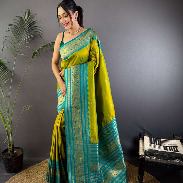 Sonakshi Women's Parrot Soft Silk Zari Woven Traditional Saree with Blouse - Distacart