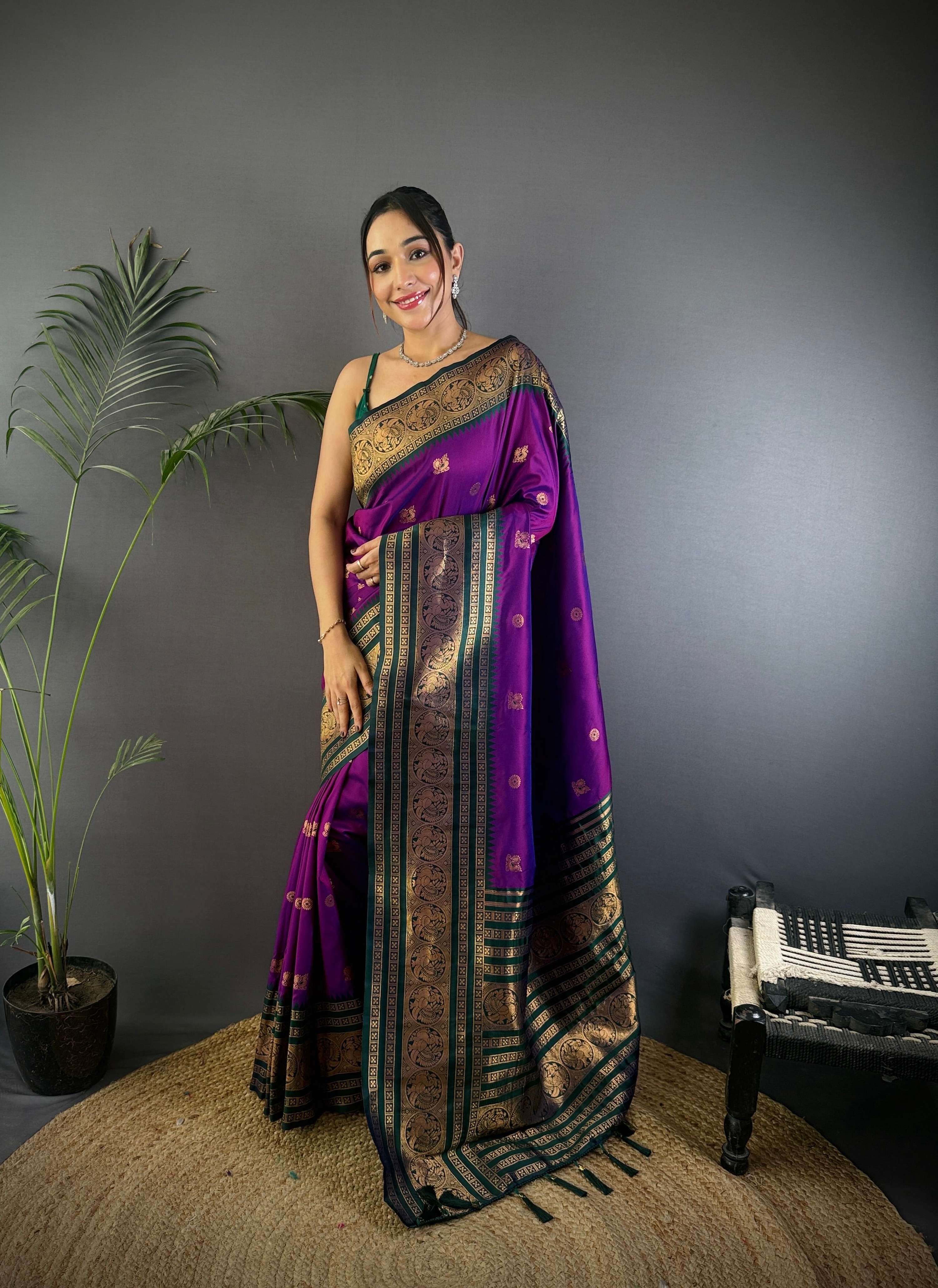 Sonakshi Women's Jamli Soft Silk Zari Woven Traditional Saree with Blouse