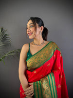 Thumbnail for Sonakshi Women's Red Soft Silk Zari Woven Traditional Saree with Blouse - Distacart