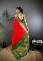 Thumbnail for Sonakshi Women's Red Soft Silk Zari Woven Traditional Saree with Blouse - Distacart