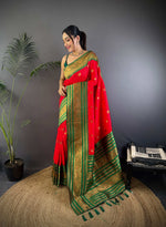 Thumbnail for Sonakshi Women's Red Soft Silk Zari Woven Traditional Saree with Blouse - Distacart