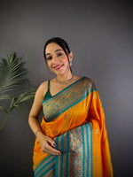 Thumbnail for Sonakshi Women's Yellow Soft Silk Zari Woven Traditional Saree with Blouse