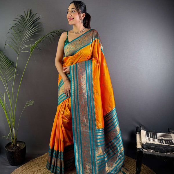 Sonakshi Women's Yellow Soft Silk Zari Woven Traditional Saree with Blouse - Distacart