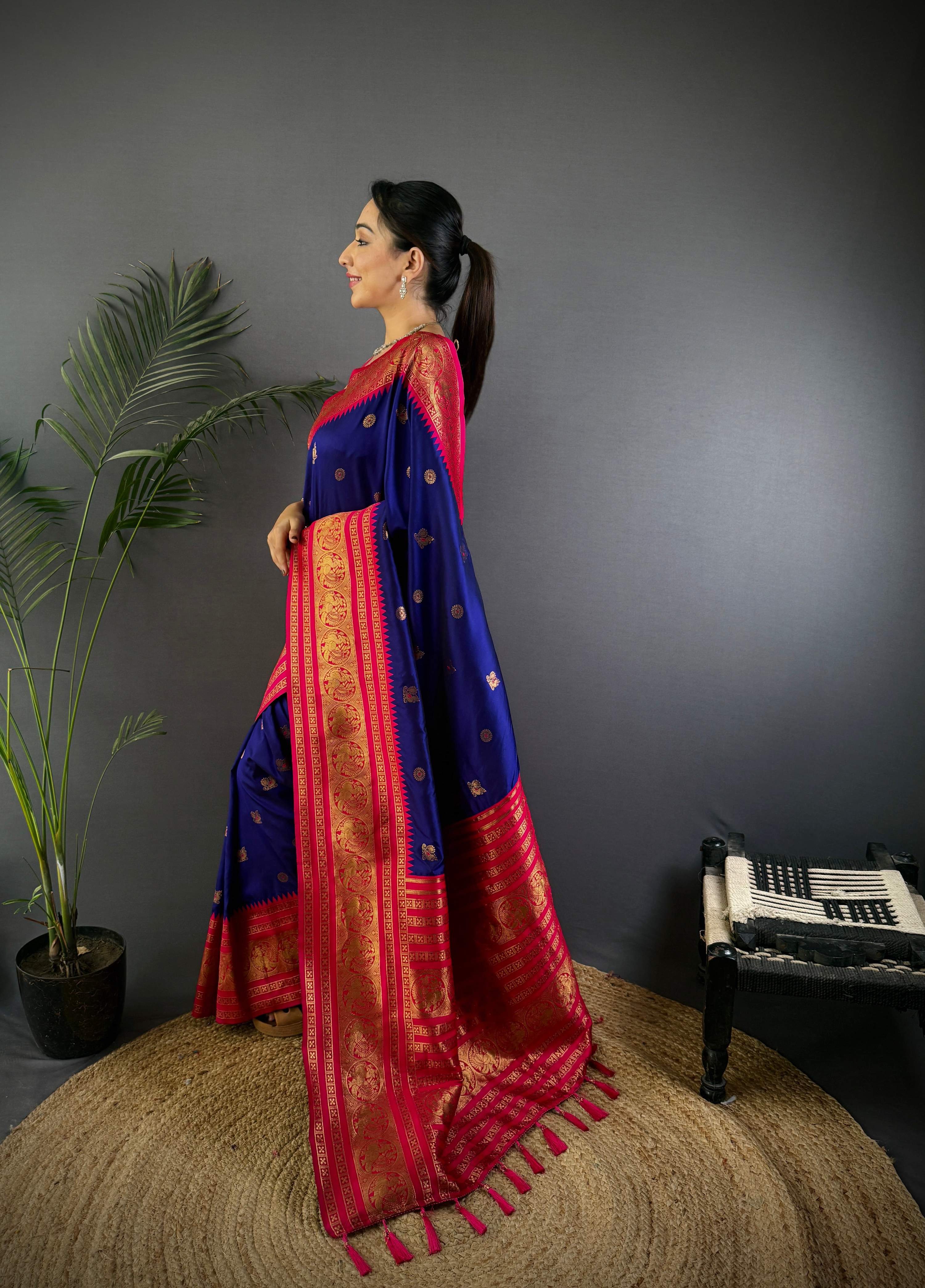 Sonakshi Women's Royal Blue Soft Silk Zari Woven Traditional Saree with Blouse