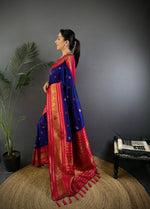 Thumbnail for Sonakshi Women's Royal Blue Soft Silk Zari Woven Traditional Saree with Blouse