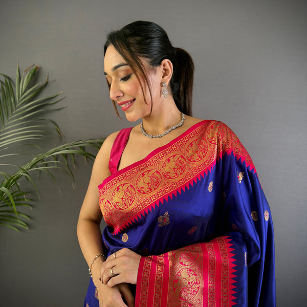 Sonakshi Women's Royal Blue Soft Silk Zari Woven Traditional Saree with Blouse - Distacart
