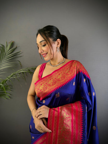 Sonakshi Women's Royal Blue Soft Silk Zari Woven Traditional Saree with Blouse