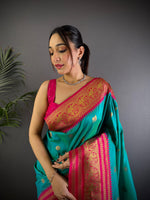 Thumbnail for Sonakshi Women's Teal Soft Silk Zari Woven Traditional Saree with Blouse