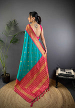 Thumbnail for Sonakshi Women's Teal Soft Silk Zari Woven Traditional Saree with Blouse