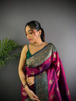 Thumbnail for Sonakshi Women's Wine Banarasi Silk Zari Woven Traditional Saree with Blouse